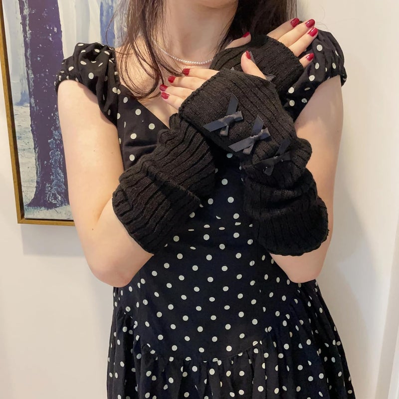 DUNKOING Cute Y2K Arm Warmers Kawaii Knitted Wrist Warmers Long Japanese Harajuku Goth Fingerless Sleeve for Women Girls - Image 3